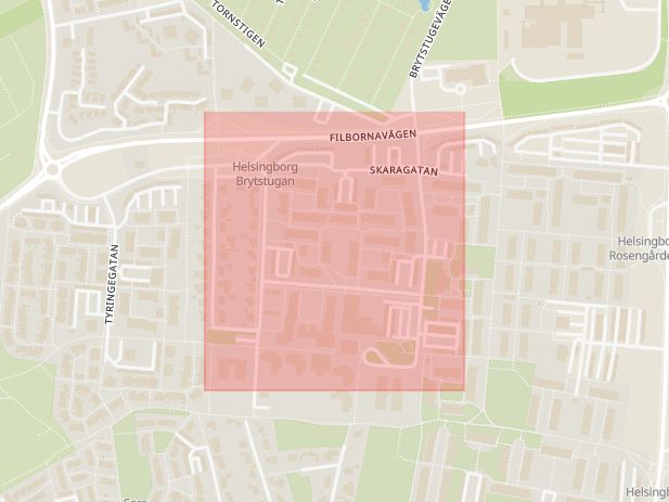 Karta som med röd fyrkant ramar in Skaragatan, Helsingborg, Skåne län
