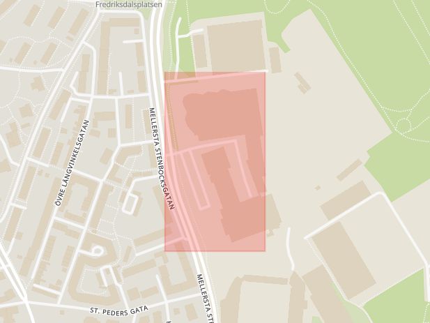 Karta som med röd fyrkant ramar in Mejerigatan, Olympia, Helsingborg, Skåne län