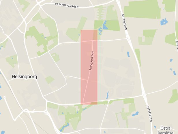 Karta som med röd fyrkant ramar in Sockengatan, Helsingborg, Skåne län