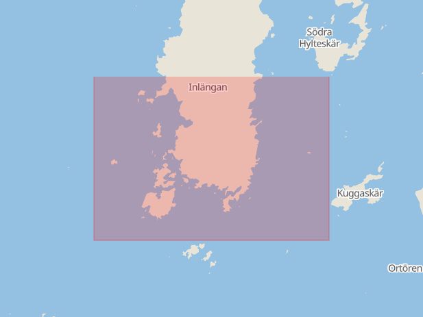 Karta som med röd fyrkant ramar in Blekinge, Öarna, Öppenskär, Inlängan, Sjöfartsverket, Karlskrona, Blekinge län