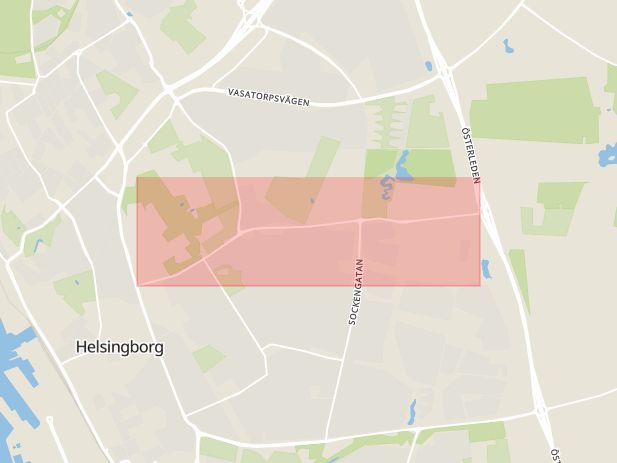 Karta som med röd fyrkant ramar in Filbornavägen, Helsingborg, Skåne län