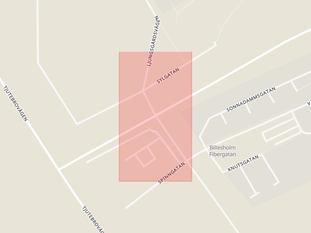 Karta som med röd fyrkant ramar in Fibergatan, Kungsgårdsvägen, Bjuv, Skåne län