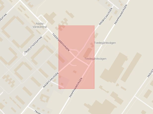 Karta som med röd fyrkant ramar in Näsbychaussén, Tvedegårdsvägen, Kristianstad, Skåne län