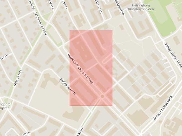 Karta som med röd fyrkant ramar in Gullandersgatan, Helsingborg, Skåne län
