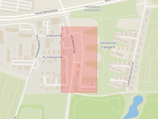 Karta som visar ungefär var händelsen Detonation: Detonation vid entréport, Vildrosgatan. inträffat