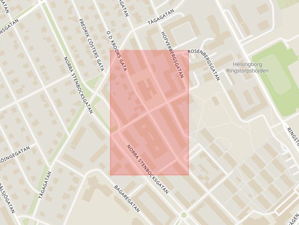 Karta som med röd fyrkant ramar in Donationsgatan, Helsingborg, Skåne län