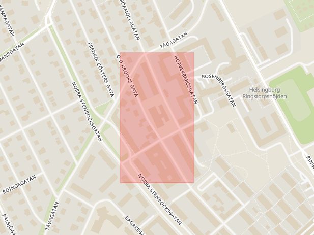 Karta som med röd fyrkant ramar in Stattena, Norra Stenbocksgatan, Hälsovägen, Helsingborg, Skåne län