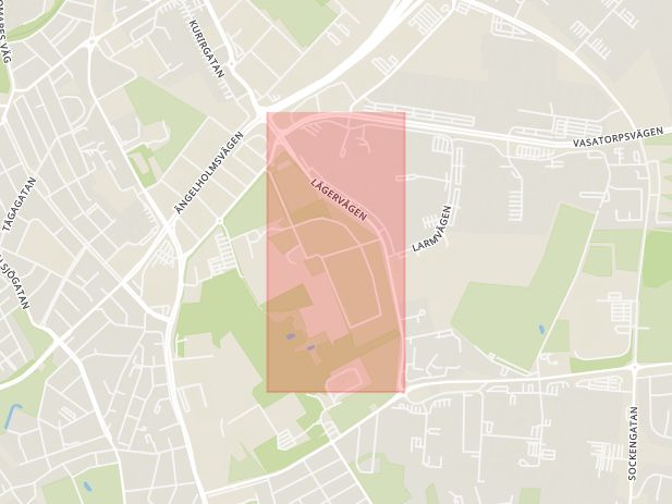Karta som med röd fyrkant ramar in Fredriksdal, Lägervägen, Helsingborg, Skåne län