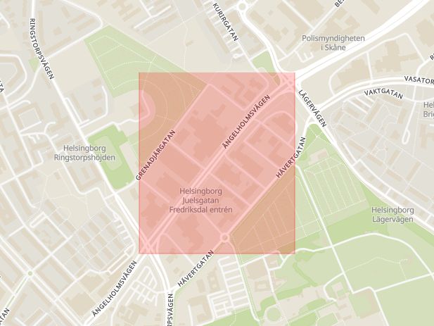 Karta som med röd fyrkant ramar in Ängelholmsvägen, Helsingborg, Skåne län