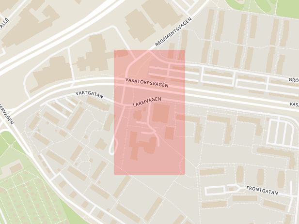 Karta som med röd fyrkant ramar in Brigadgatan, Helsingborg, Skåne län
