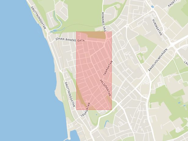 Karta som med röd fyrkant ramar in Erik Dahlbergs Gata, Helsingborg, Skåne län