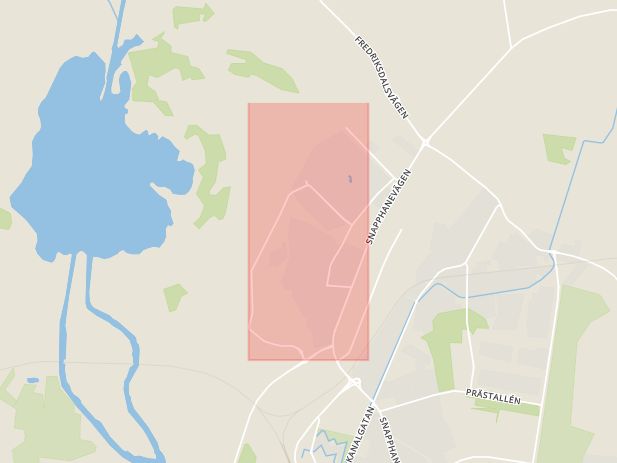 Karta som med röd fyrkant ramar in Stridsvagnsvägen, Kristianstad, Skåne län