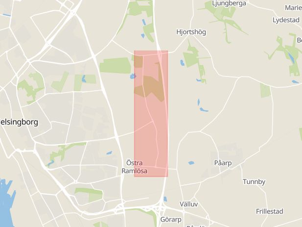 Karta som med röd fyrkant ramar in Långebergavägen, Helsingborg, Skåne län