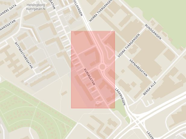 Karta som med röd fyrkant ramar in Tvärgången, Helsingborg, Skåne län