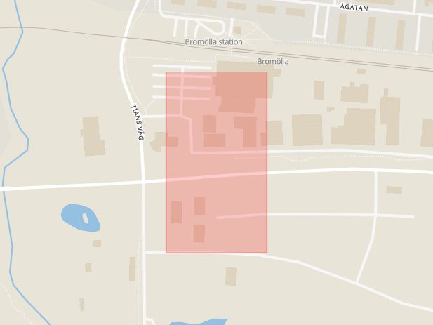 Karta som med röd fyrkant ramar in Gatukök, Tians Väg, Bromölla, Skåne län
