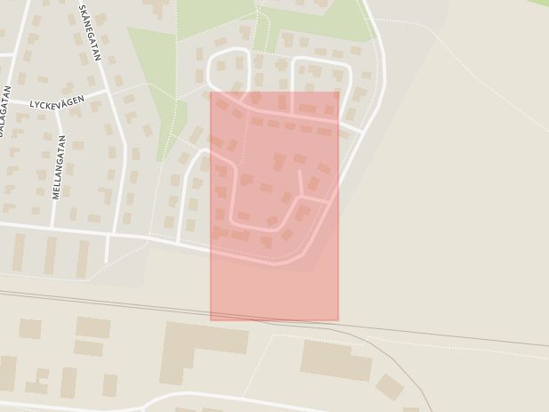 Karta som med röd fyrkant ramar in Nässelvägen, Bromölla, Skåne län