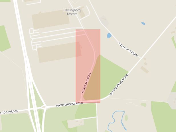 Karta som med röd fyrkant ramar in Mineralgatan, Helsingborg, Skåne län
