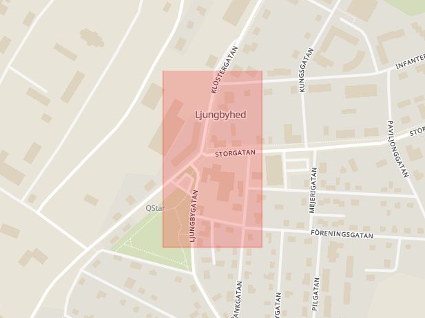Karta som med röd fyrkant ramar in Ljungbyhed, Klippan, Skåne län