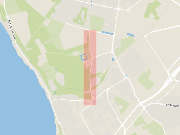 Karta som med röd fyrkant ramar in Romares Väg, Helsingborg, Skåne län