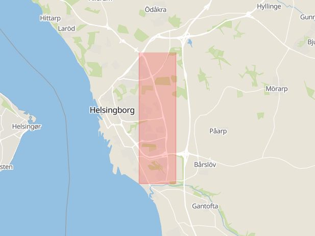 Karta som med röd fyrkant ramar in Österleden, Fältarpsvägen, Helsingborg, Skåne län