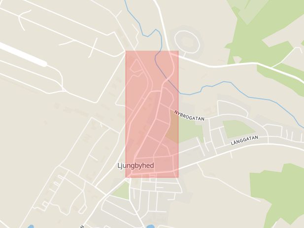 Karta som med röd fyrkant ramar in Klostergatan, Ljungbyhed, Klippan, Skåne län