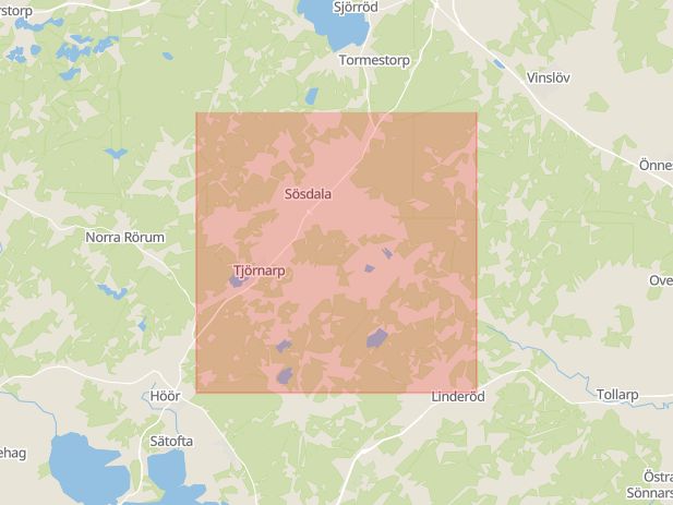 Karta som med röd fyrkant ramar in Sösdala, Kristianstad, Hässleholm, Skåne län