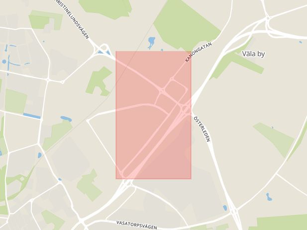 Karta som med röd fyrkant ramar in Garnisonsgatan, Helsingborg, Skåne län