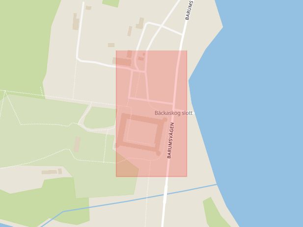 Karta som med röd fyrkant ramar in Bäckaskog, Gualöv, Kristianstad, Skåne län