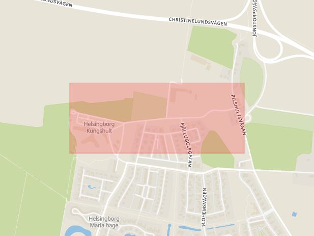 Karta som med röd fyrkant ramar in Patronens Väg, Helsingborg, Skåne län