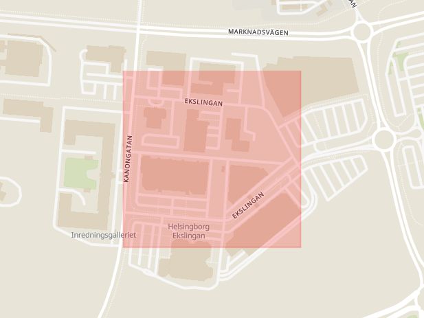 Karta som med röd fyrkant ramar in Ödåkra, Ekslingan, Helsingborg, Skåne län