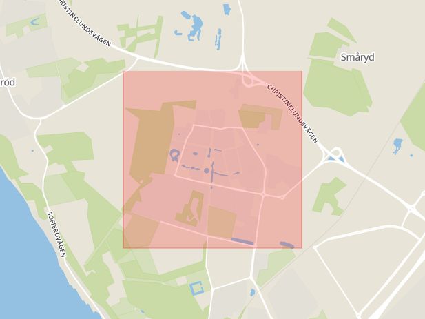 Karta som med röd fyrkant ramar in Mariastaden, Helsingborg, Skåne län