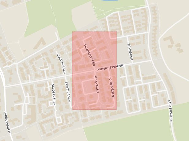 Karta som med röd fyrkant ramar in Ardennervägen, Russvägen, Laröd, Helsingborg, Skåne län