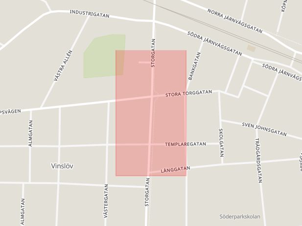 Karta som med röd fyrkant ramar in Vinslöv, Kristianstad, Hässleholm, Skåne län