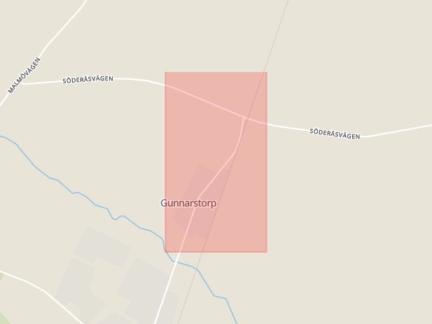 Karta som med röd fyrkant ramar in Gunnarstorp, Bjuv, Skåne län