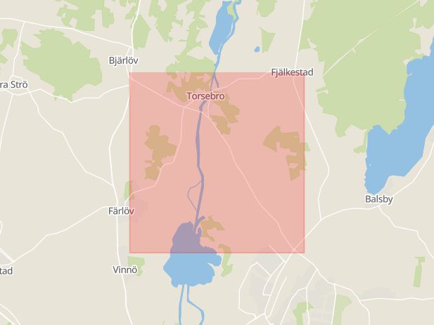 Karta som med röd fyrkant ramar in Fredriksdalsvägen, Torsebro, Kristianstad, Skåne län