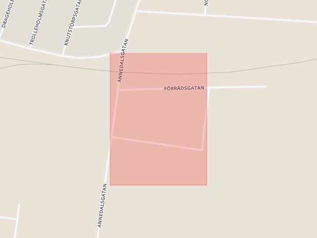 Karta som med röd fyrkant ramar in Magasinsgatan, Åstorp, Skåne län