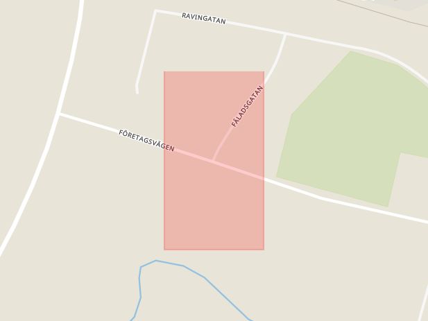 Karta som med röd fyrkant ramar in Fabriksvägen, Fäladsgatan, Fabriksgatan, Klippan, Skåne län