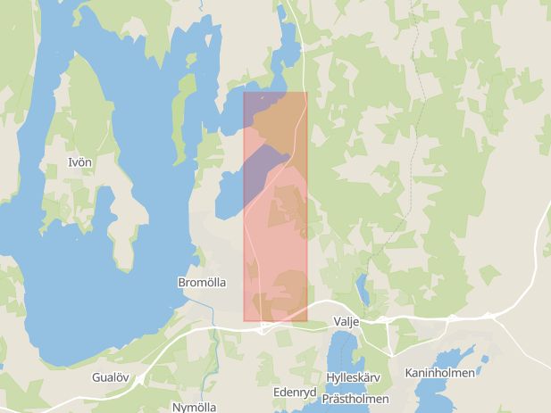 Karta som med röd fyrkant ramar in Råbyvägen, Bromölla, Skåne län