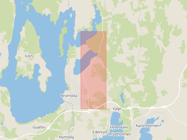Karta som med röd fyrkant ramar in Råbyvägen, Bromölla