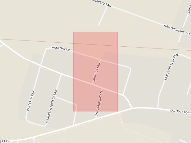 Karta som med röd fyrkant ramar in Ljunggatan, Klippan, Skåne län