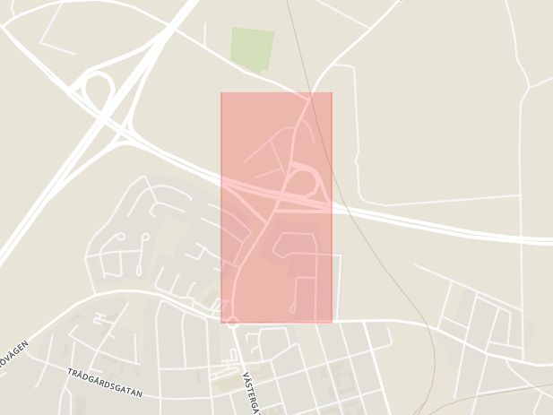 Karta som med röd fyrkant ramar in Grytevadsvägen, Åstorp, Skåne län