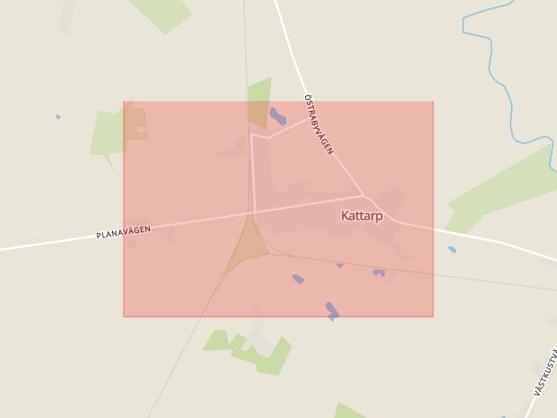 Karta som med röd fyrkant ramar in Kattarp, Helsingborg, Skåne län