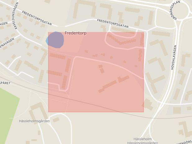 Karta som med röd fyrkant ramar in Sonetorpsgatan, Hässleholm, Skåne län