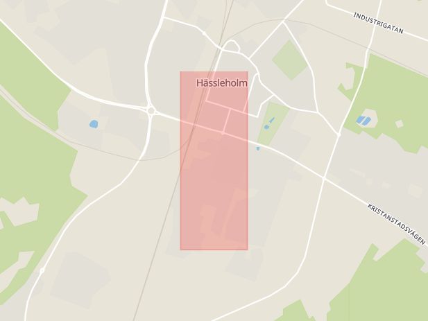 Karta som med röd fyrkant ramar in Östergatan, Hässleholm, Skåne län