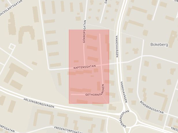 Karta som med röd fyrkant ramar in Gethornskroken, Hässleholm, Skåne län