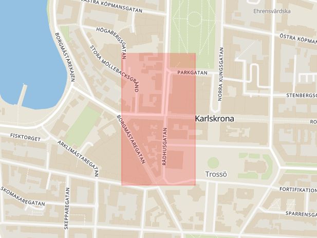 Karta som med röd fyrkant ramar in Hoglands, Karlskrona, Blekinge län