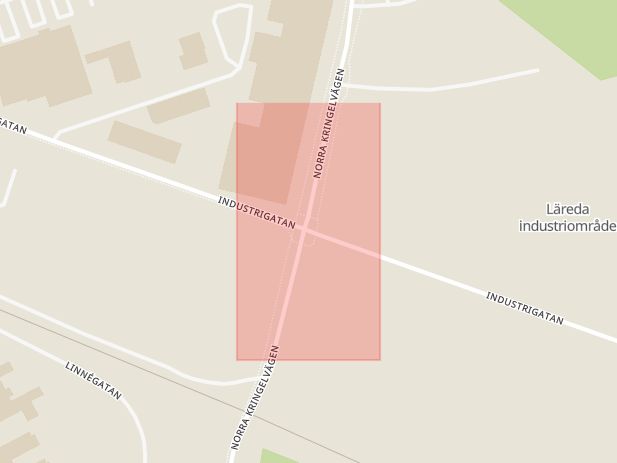 Karta som med röd fyrkant ramar in Industrigatan, Norra Kringelvägen, Hässleholm, Skåne län