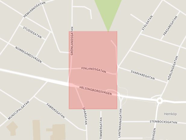 Karta som med röd fyrkant ramar in Tyringe, Finlandsgatan, Hässleholm, Skåne län