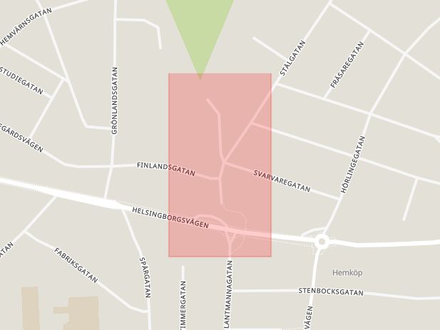 Karta som med röd fyrkant ramar in Stjärngatan, Tyringe, Hässleholm, Skåne län