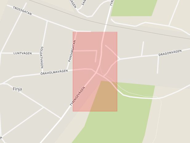 Karta som med röd fyrkant ramar in Trafikplats Finja, Hässleholm, Skåne län